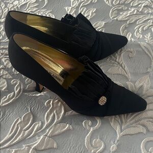 Manolo Blahnik Black Heels with Pleated Silk